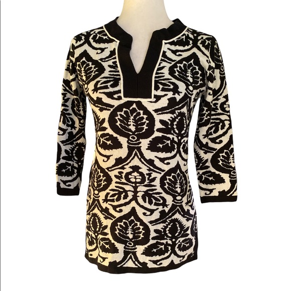 J. McLaughlin Black & Cream Damask Tunic Sweater - XS - Picture 1 of 10